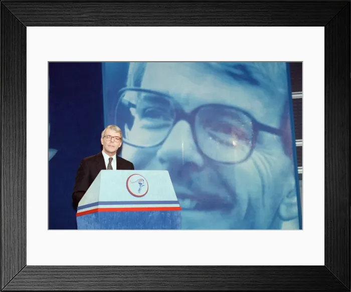Framed Print : British Prime Minister, John Major launches his Conservative party election manifesto Framed Print : British Prime Minister, John Major launches his Conservative party election manifesto