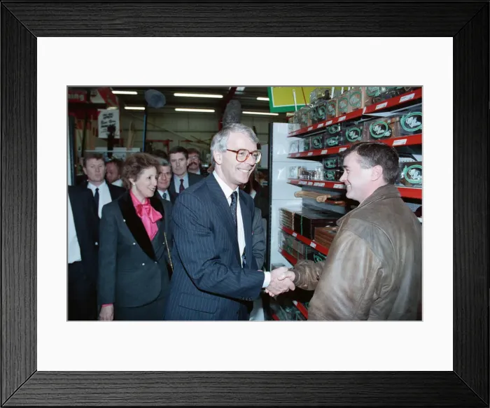 Framed Print : Prime Minister John Major with his wife Norma in a B&Q store Framed Print : Prime Minister John Major with his wife Norma in a B&Q store