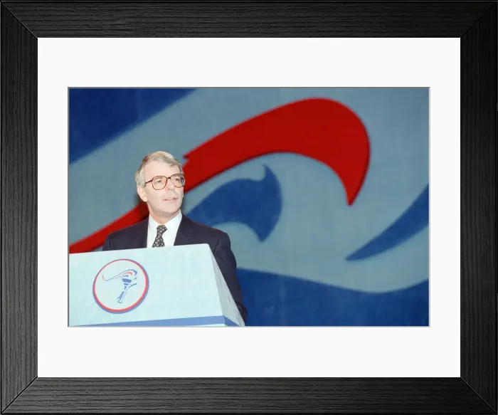 Framed Print : British Prime Minister, John Major launches his Conservative party election manifesto Framed Print : British Prime Minister, John Major launches his Conservative party election manifesto