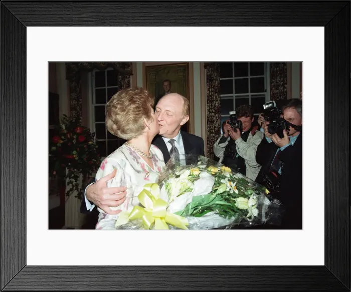 Framed Print : Neil and Glenys Kinnock celebrate their 26th wedding anniversary at Temple, London