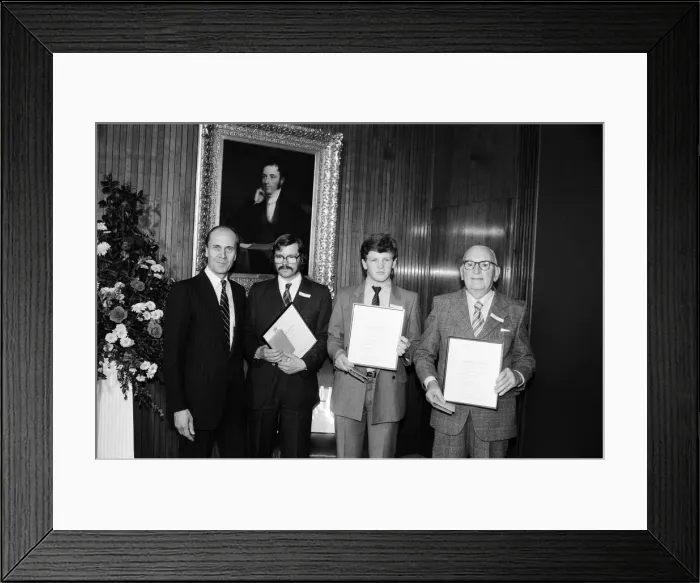 Framed Print : Post Office Bravery Awards. Presenting the awards, Norman Tebbit Framed Print : Post Office Bravery Awards. Presenting the awards, Norman Tebbit