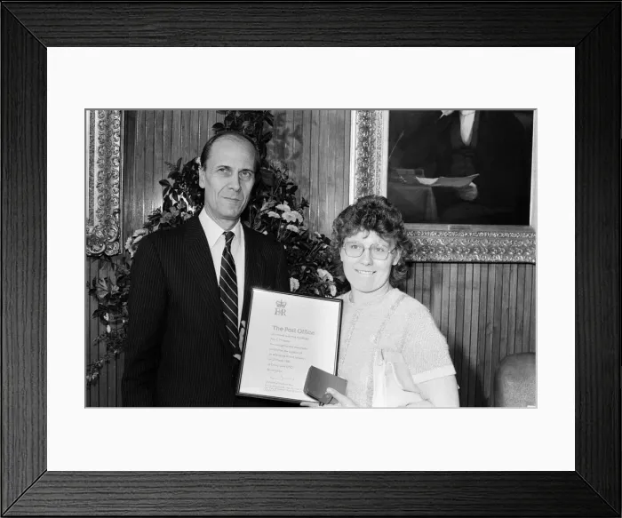 Framed Print : Post Office Bravery Awards. Presenting the awards, Norman Tebbit Framed Print : Post Office Bravery Awards. Presenting the awards, Norman Tebbit