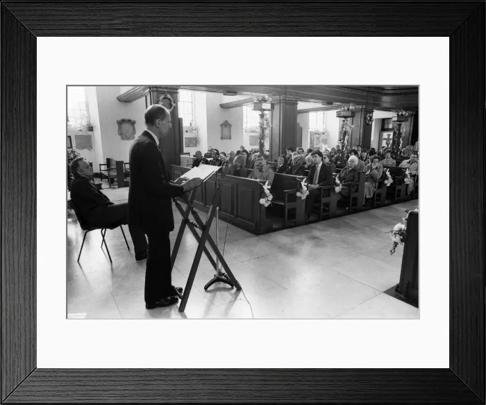 Framed Print : Rt Hon Norman Tebbit MP, speaking in a major new lunchtime lecture series Framed Print : Rt Hon Norman Tebbit MP, speaking in a major new lunchtime lecture series