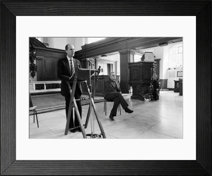 Framed Print : Rt Hon Norman Tebbit MP, speaking in a major new lunchtime lecture series