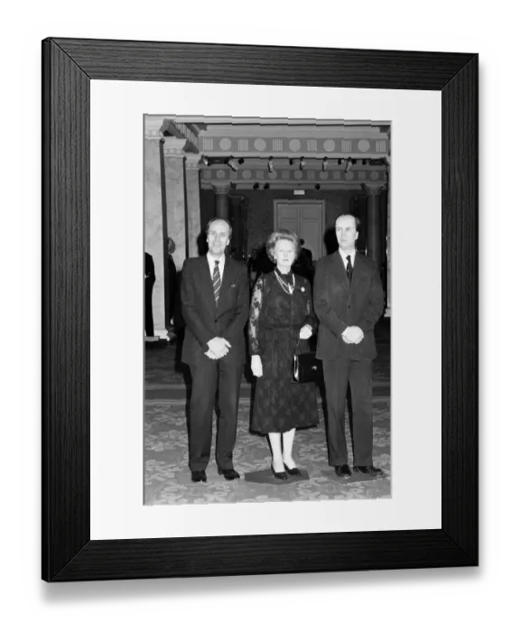 Framed Print : The real Norman Tebbit stands with wax works of Mrs Thatcher Framed Print : The real Norman Tebbit stands with wax works of Mrs Thatcher