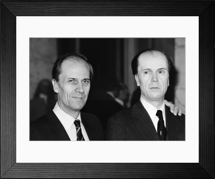 Framed Print : The real Norman Tebbit stands with wax works of Mrs Thatcher Framed Print : The real Norman Tebbit stands with wax works of Mrs Thatcher