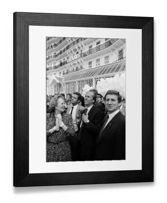 Framed Print : Prime Minister Margaret Thatcher and Conservative Chairman Norman Tebbit return to Framed Print : Prime Minister Margaret Thatcher and Conservative Chairman Norman Tebbit return to