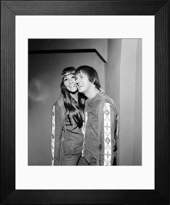 Framed Print : Sonny Bono & Cher, American music duo, pictured at the Royal Garden Hotel, London