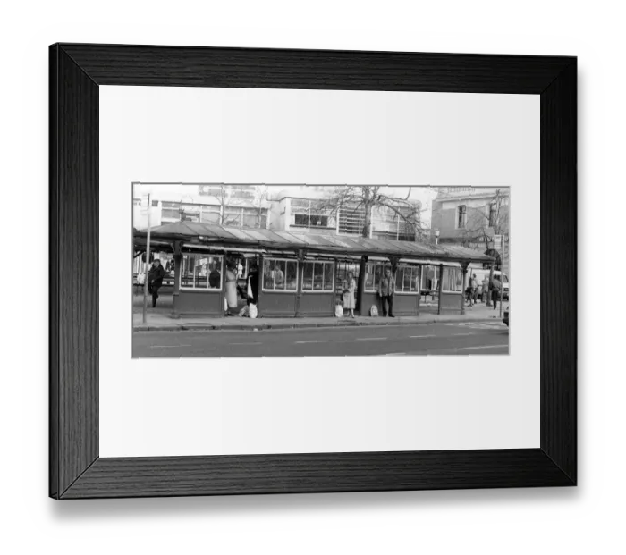 Framed Print : The Victorian bus shelter in Market Square, Hyde, opposite the Town Hall. Circa 1985 Framed Print : The Victorian bus shelter in Market Square, Hyde, opposite the Town Hall. Circa 1985
