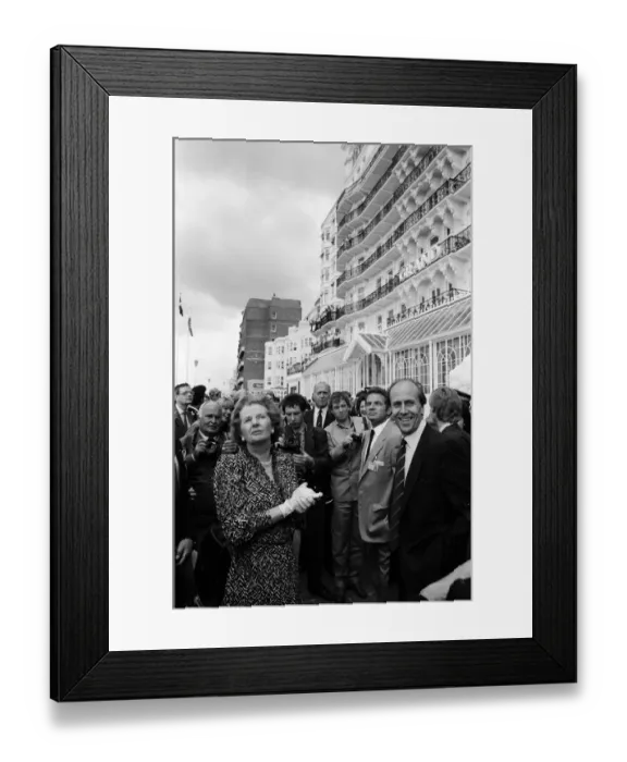 Framed Print : Prime Minister Margaret Thatcher and Conservative Chairman Norman Tebbit return to Framed Print : Prime Minister Margaret Thatcher and Conservative Chairman Norman Tebbit return to