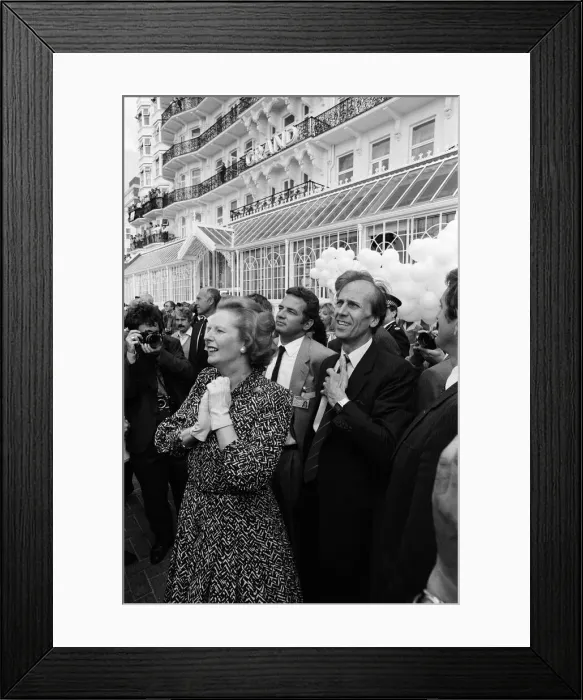 Framed Print : Prime Minister Margaret Thatcher and Conservative Chairman Norman Tebbit return to Framed Print : Prime Minister Margaret Thatcher and Conservative Chairman Norman Tebbit return to