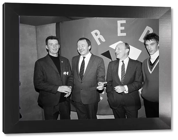 Neil Kinnock and Ken Livingstone with pro-Labour pop stars Billy Bragg