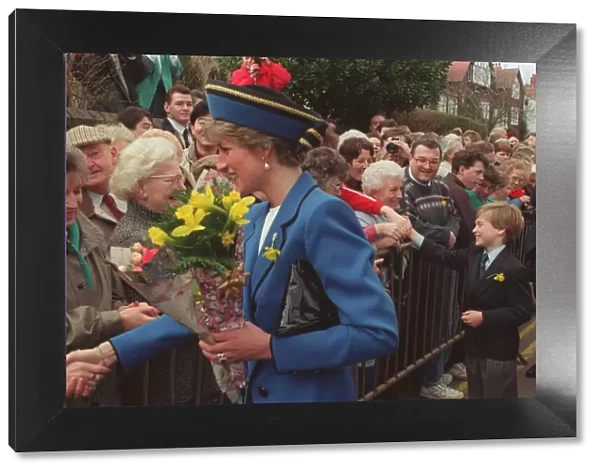 PRINCESS OF WALES, SHAKING HANDS WITH CROWDS ACCOMPANIED BY PRINCE