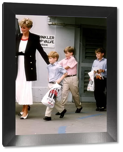 Princess Diana with her sons Prince William and Prince Harry leaving the Royal