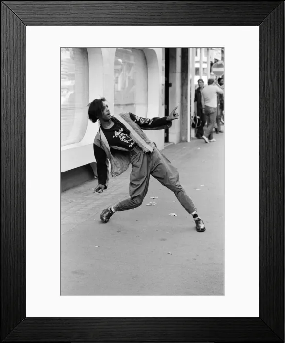 Framed Print : Jeffrey Daniel from pop group Shalamar, in London, showing his dance moves Framed Print : Jeffrey Daniel from pop group Shalamar, in London, showing his dance moves