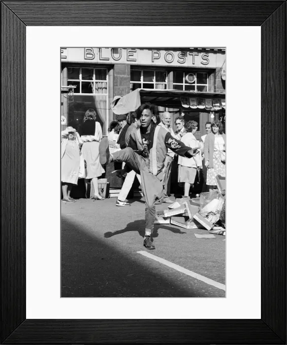 Framed Print : Jeffrey Daniel from pop group Shalamar, in London, showing his dance moves Framed Print : Jeffrey Daniel from pop group Shalamar, in London, showing his dance moves