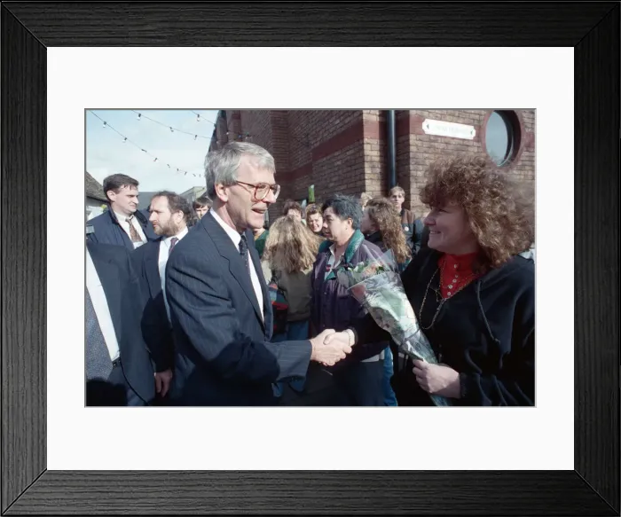 Framed Print : Prime Minister John Major in Huntingdon, during the general election campaign Framed Print : Prime Minister John Major in Huntingdon, during the general election campaign