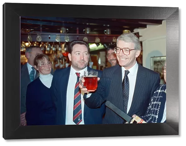Prime Minister John Major in a pub in Huntingdon, during the general election campaign