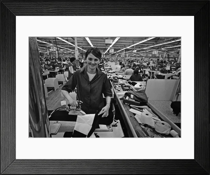 Framed Print : Staff at work at Burton the Tailors, Leeds. 13th December 1967 Framed Print : Staff at work at Burton the Tailors, Leeds. 13th December 1967