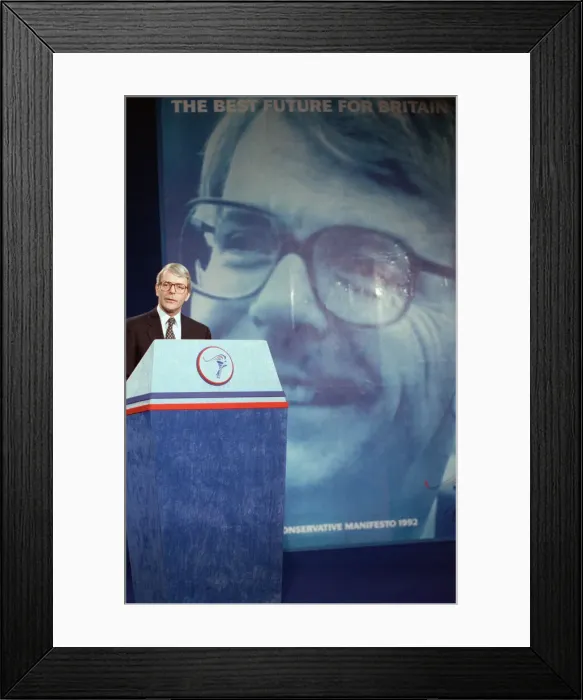 Framed Print : British Prime Minister, John Major launches his Conservative party election manifesto