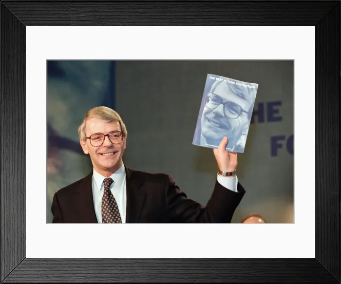 Framed Print : British Prime Minister, John Major launches his Conservative party election manifesto