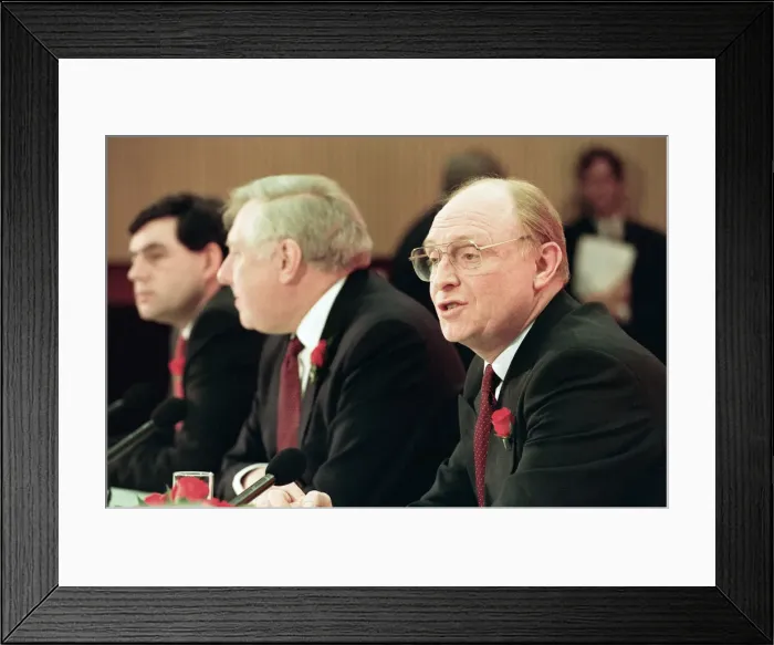 Framed Print : Gordon Brown, Roy Hattersley and Labour leader Neil Kinnock visits Redditch