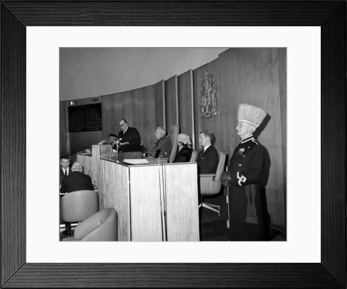 Framed Print : King Olav V of Norway officially opens the new Civic Centre in Newcastle Framed Print : King Olav V of Norway officially opens the new Civic Centre in Newcastle