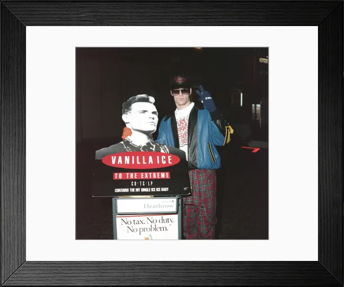 Framed Print : Vanilla Ice at Heathrow Airport. 6th December 1990