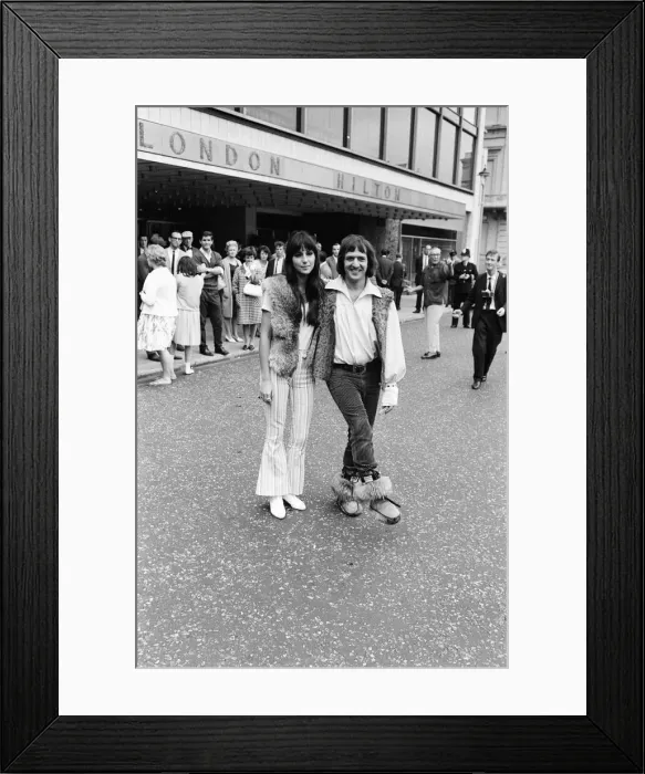 Framed Print : Sonny Bono & Cher, American music duo, who currently have a number one single in the US Framed Print : Sonny Bono & Cher, American music duo, who currently have a number one single in the US