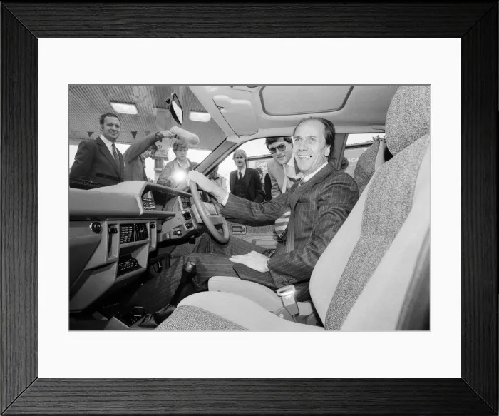 Framed Print : Norman Tebbit, Employment minister, at Henleys Garage, Chingford, Essex Framed Print : Norman Tebbit, Employment minister, at Henleys Garage, Chingford, Essex