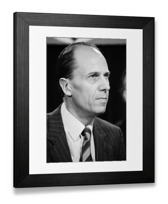 Framed Print : Norman Tebbit at the launch of the Conservative Party Manifesto at Conservative HQ in Framed Print : Norman Tebbit at the launch of the Conservative Party Manifesto at Conservative HQ in