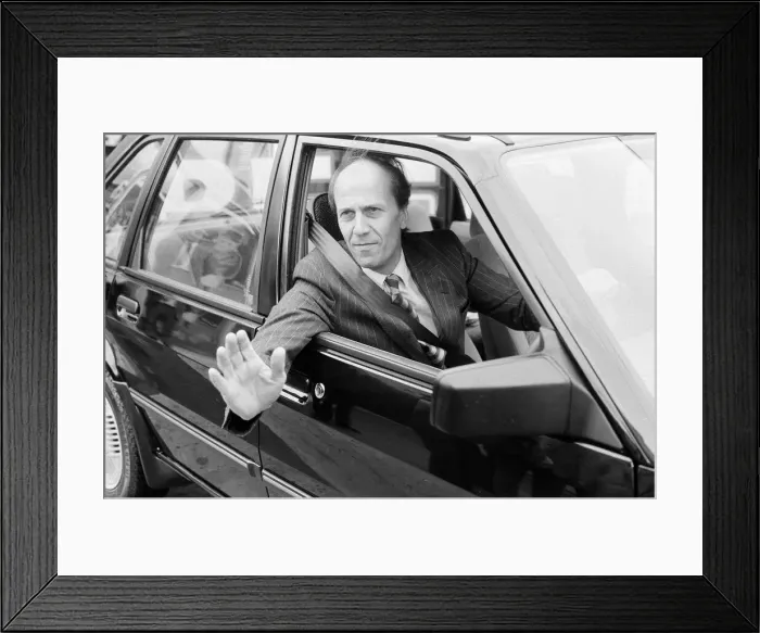 Framed Print : Norman Tebbit, Employment minister, at Henleys Garage, Chingford, Essex Framed Print : Norman Tebbit, Employment minister, at Henleys Garage, Chingford, Essex