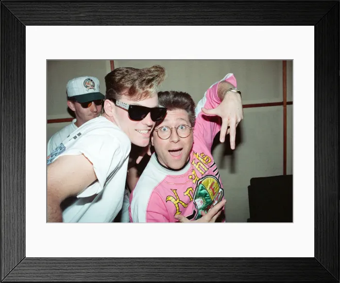 Framed Print : Vanilla Ice visits Capital Radio, London. He is pictured with Neil Fox. 10th April 1991 Framed Print : Vanilla Ice visits Capital Radio, London. He is pictured with Neil Fox. 10th April 1991
