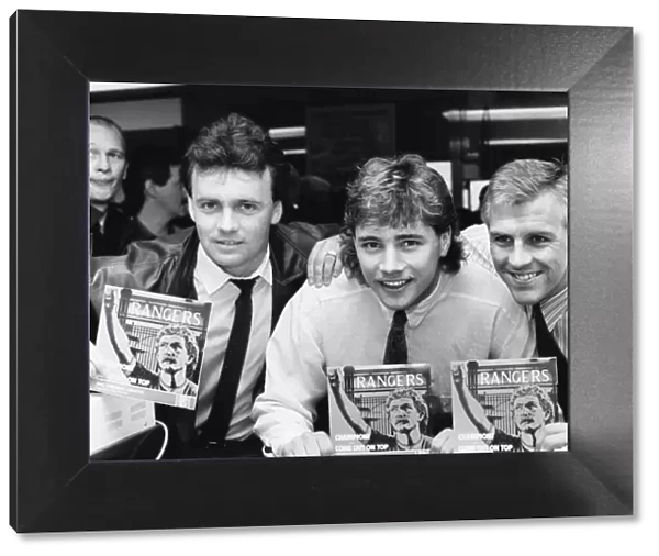 Glasgow Rangers stars Graham Roberts, Dave Cooper and Ally McCoist promoting their record