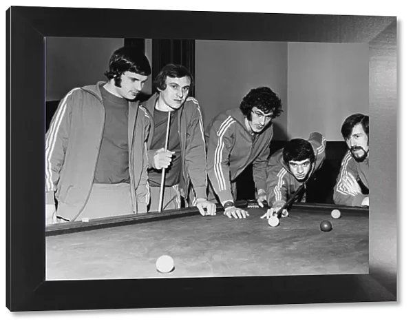 Glasgow Rangers players relaxing playing a game of snooker (L-R) Derek Johnstone