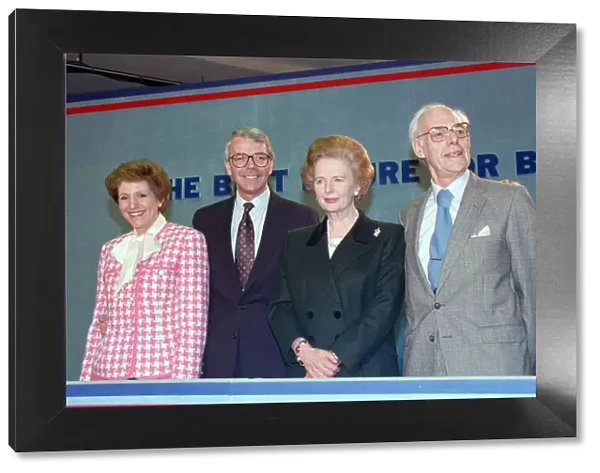Prime Minister John Major with his wife Norma, and Margaret Thatcher with her husband