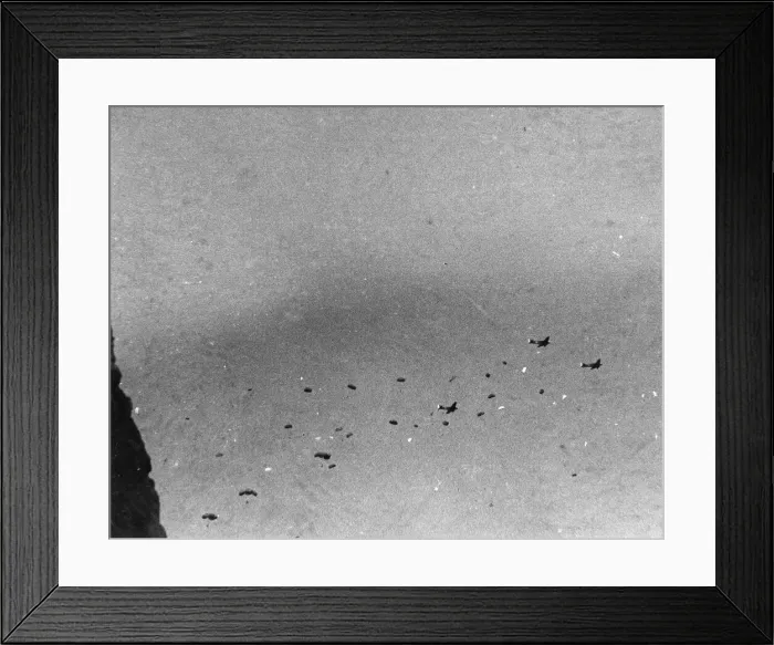 Framed Print : Crete, German parachute troops in action. On Crete, the German bombing of the Herkalion