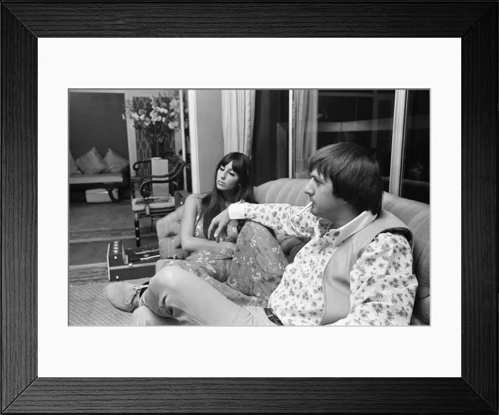 Framed Print : Sonny Bono & Cher, American music duo, pictured in the Royal Suite penthouse at the Royal Framed Print : Sonny Bono & Cher, American music duo, pictured in the Royal Suite penthouse at the Royal