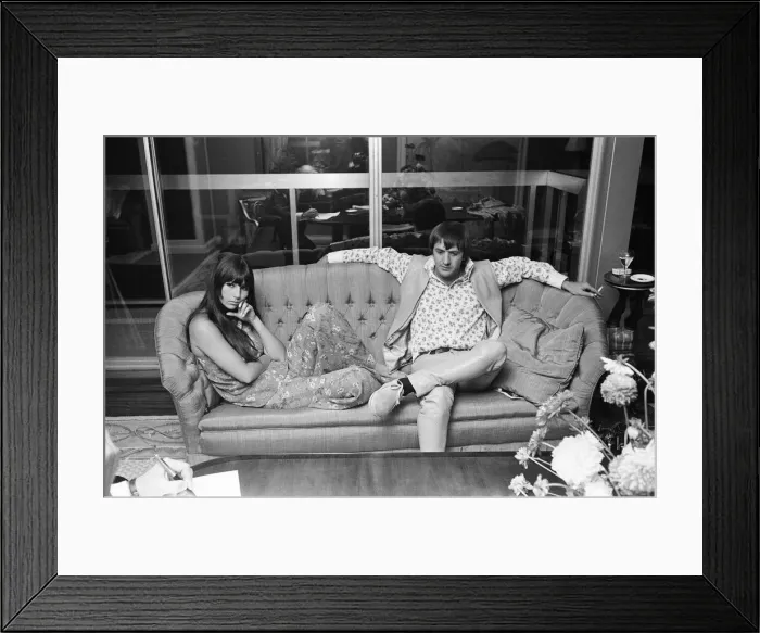 Framed Print : Sonny Bono & Cher, American music duo, pictured in the Royal Suite penthouse at the Royal Framed Print : Sonny Bono & Cher, American music duo, pictured in the Royal Suite penthouse at the Royal