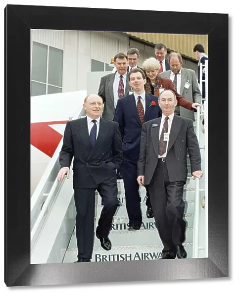 Labour leader Neil Kinnock visits the British Airways training centre at Heathrow Airport