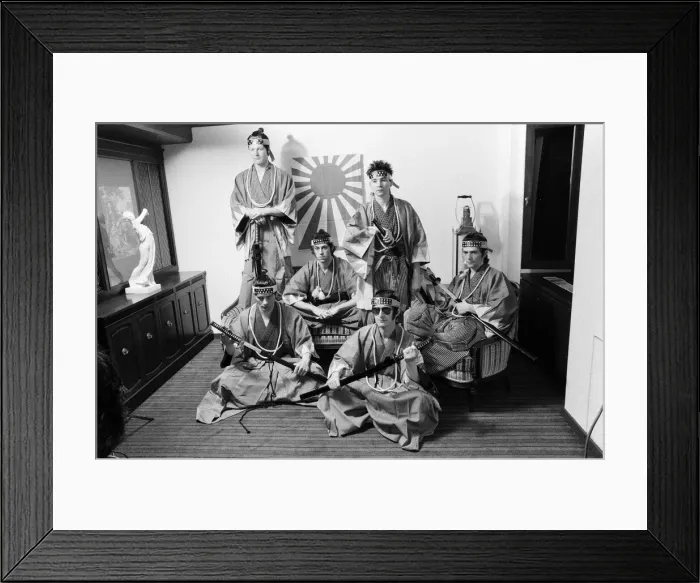 Framed Print : The Boomtown Rats in Tokyo. Pictured, wearing samurai costumes. May 1980 Framed Print : The Boomtown Rats in Tokyo. Pictured, wearing samurai costumes. May 1980