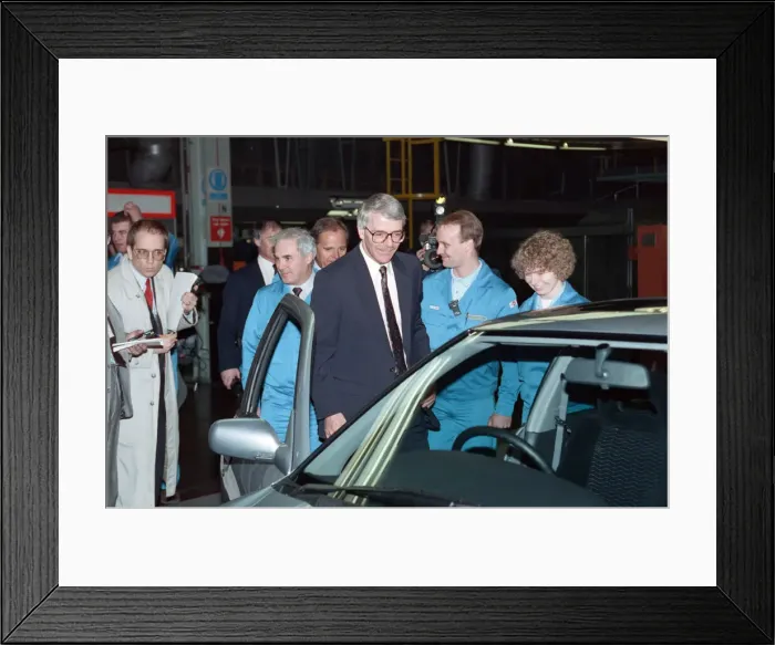 Framed Print : Prime Minister John Major visiting a Nissan car factory. 29th March 1992