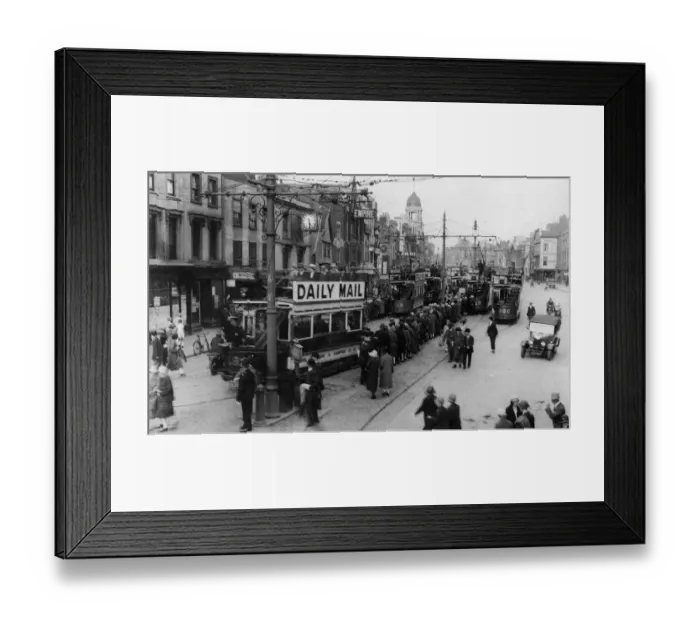 Framed Print : Queue of people waiting for tram on Old Market Street, Bristol