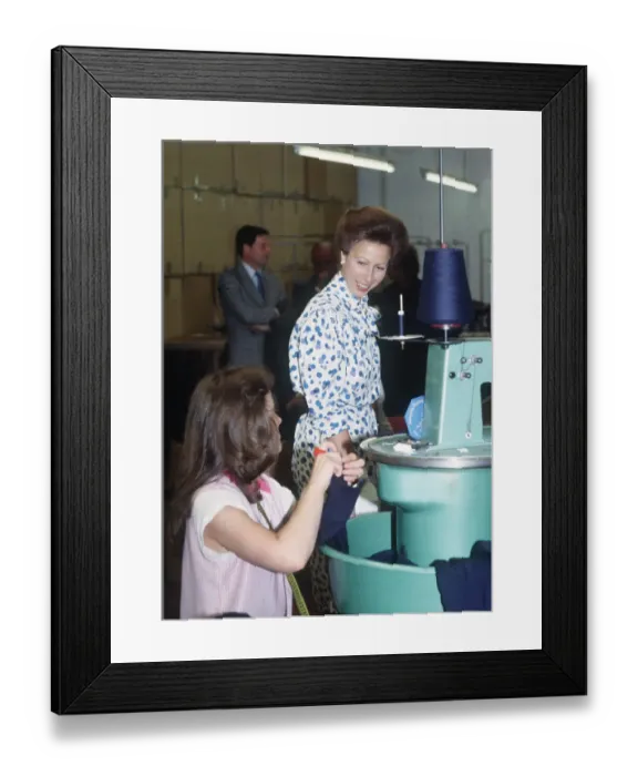 Framed Print : Princess Anne visit to East Kilbride Scotland talking to younh woman at knitting machine Framed Print : Princess Anne visit to East Kilbride Scotland talking to younh woman at knitting machine
