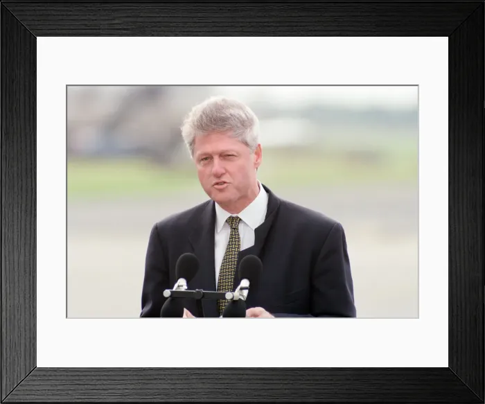 Framed Print : US President Bill Clinton is met at RAF Mildenhall, Suffolk Framed Print : US President Bill Clinton is met at RAF Mildenhall, Suffolk