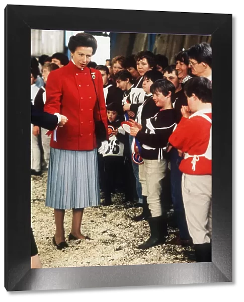 Princess Anne on walkabout in Ayrshire Scotland 1989 talking to disabled riders