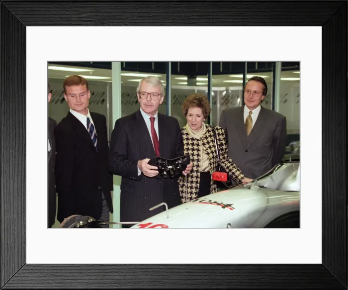 Framed Print : John Major and wife Norma visiting the headquarters of McLaren motor racing team during Framed Print : John Major and wife Norma visiting the headquarters of McLaren motor racing team during