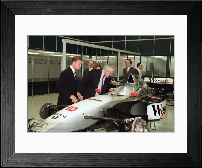 Framed Print : John Major and wife Norma visiting the headquarters of McLaren motor racing team during Framed Print : John Major and wife Norma visiting the headquarters of McLaren motor racing team during
