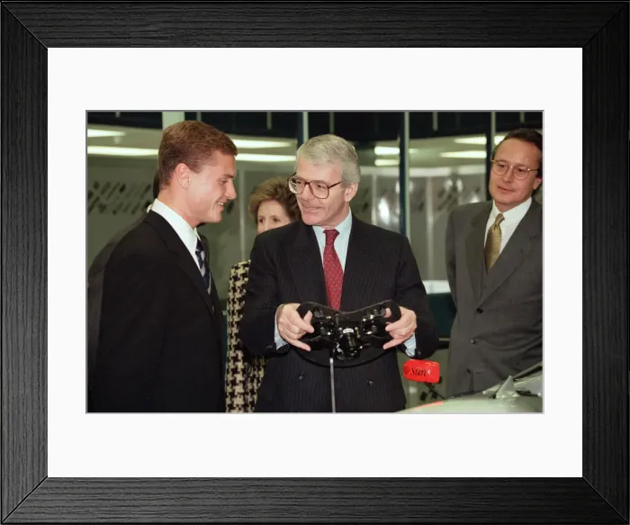 Framed Print : John Major and wife Norma visiting the headquarters of McLaren motor racing team during Framed Print : John Major and wife Norma visiting the headquarters of McLaren motor racing team during