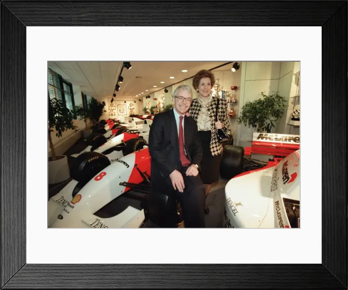 Framed Print : John Major and wife Norma visiting the headquarters of McLaren motor racing team during Framed Print : John Major and wife Norma visiting the headquarters of McLaren motor racing team during